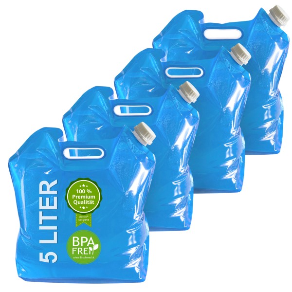 plasteo Faltbarer Wasserkanister 4x5L BPA-frei für Trinkwasser Camping Festival Garten stabil